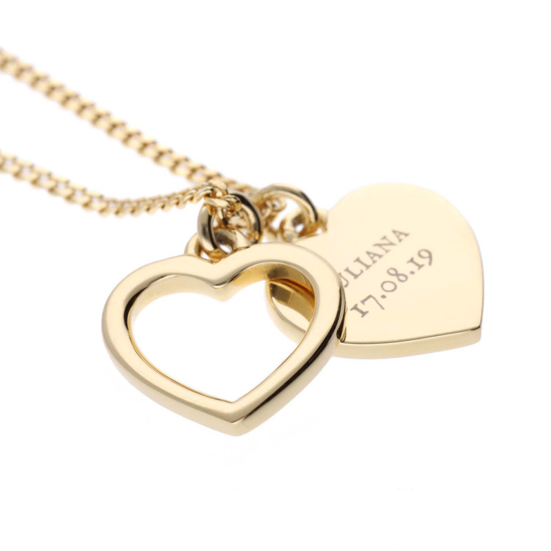 Herz Halskette mit Anhängern und Gravur in gold – 925 Silber vergoldet