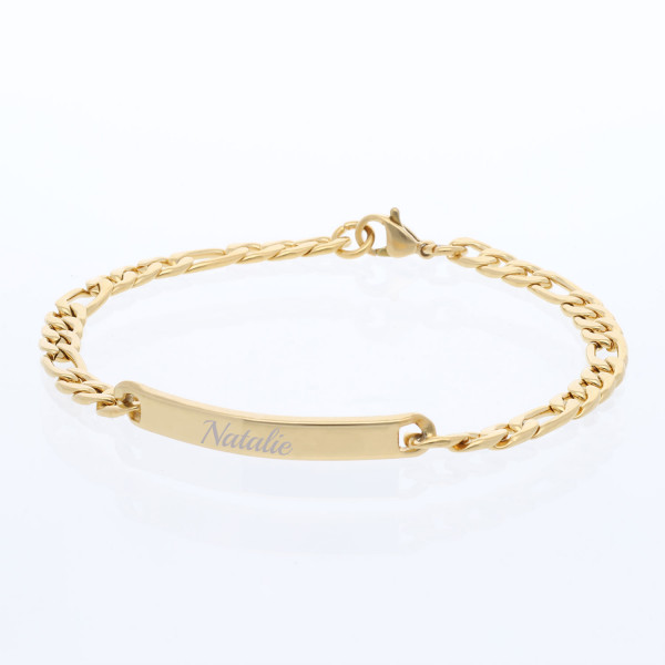 Armband mit Gravur und Figarokette in gold (21 cm)