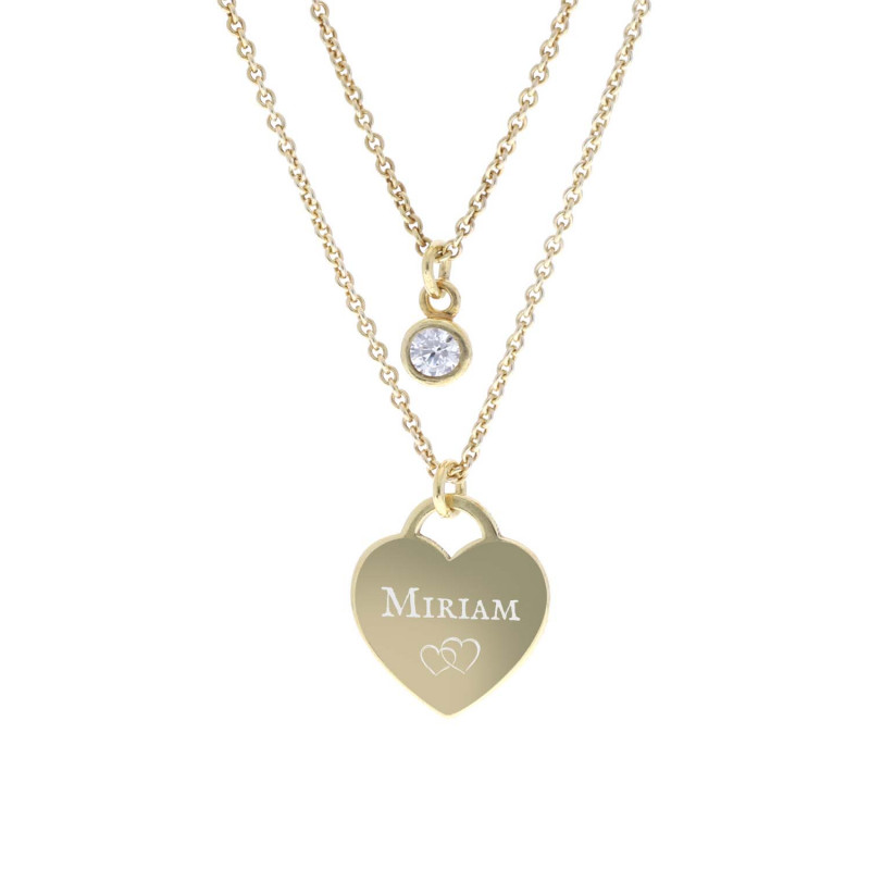 Halskette Herz Anhänger mit Gravur und Zirkonia – 925 Silber vergoldet