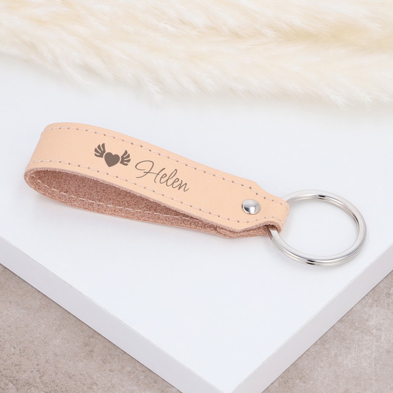 Schlüsselanhänger aus Leder mit Gravur – „Creme“