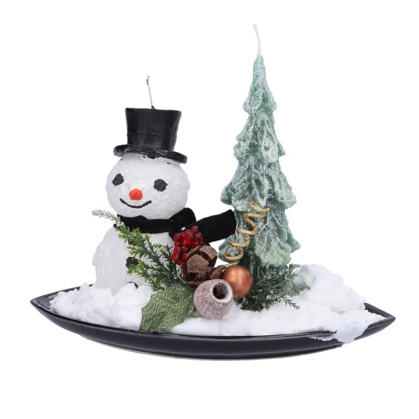 Kerze „Schneeman mit Tannenbaum“