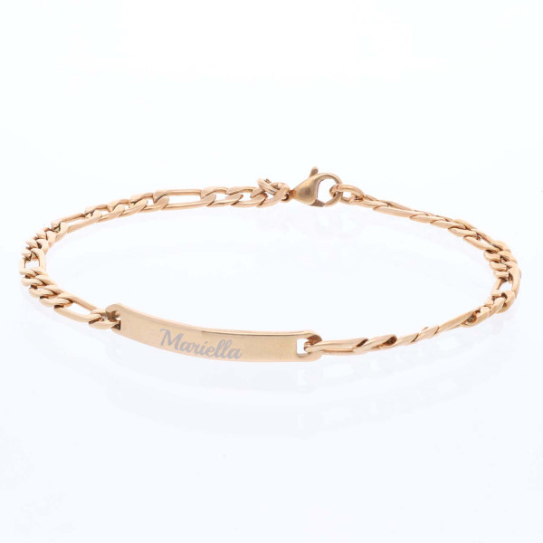 Armband mit Gravur und Figarokette in roségold (21 cm)