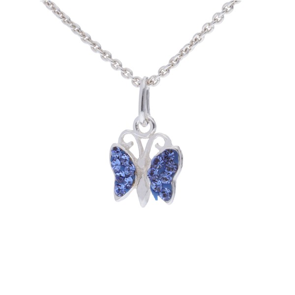 Kinderanhänger „Schmetterling“ mit Zirkonia in blau – 925 Silber