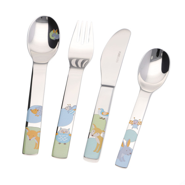 PURESIGNS® Kinderbesteck 4-teilig mit Gravur „Woody“