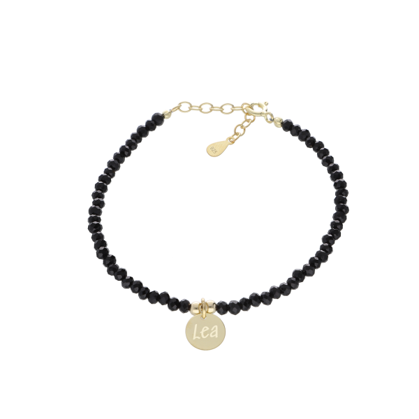 Armband „Black Crystal“ mit Gravur in gold – 925 Silber vergoldet (16–19 cm)