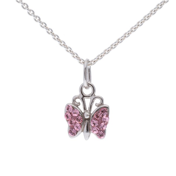Kinderanhänger „Schmetterling“ mit Zirkonia in rosa – 925 Silber