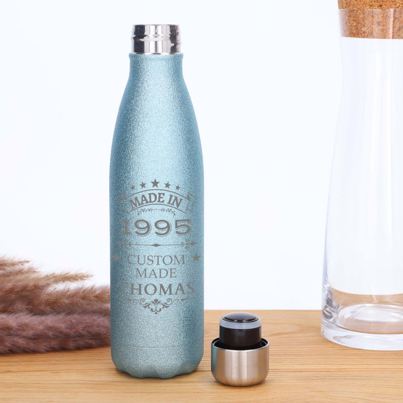 Edelstahl Trinkflasche mit Gravur „Blue Glitter“ (500 ml)
