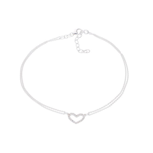 Fußkette mit Herz und Zirkonia – 925 Silber (23–26 cm)