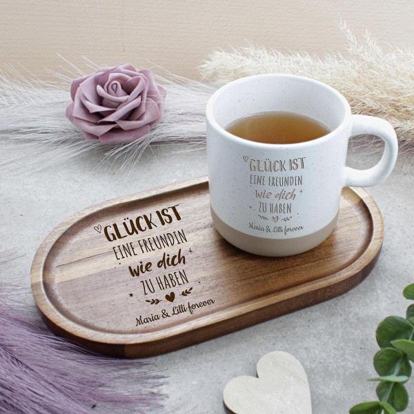 Set \"Auszeit\" bestehend aus Serviertablett \"Relax\" und Tasse \"FeelGood\"
