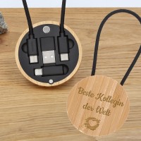 4-in-1 USB-Kabel-Set aus Bambus mit Gravur