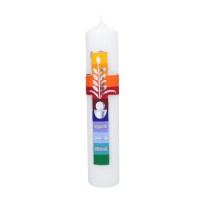 Taufkerze mit Regenbogen-Kreuz personalisiert mit Name