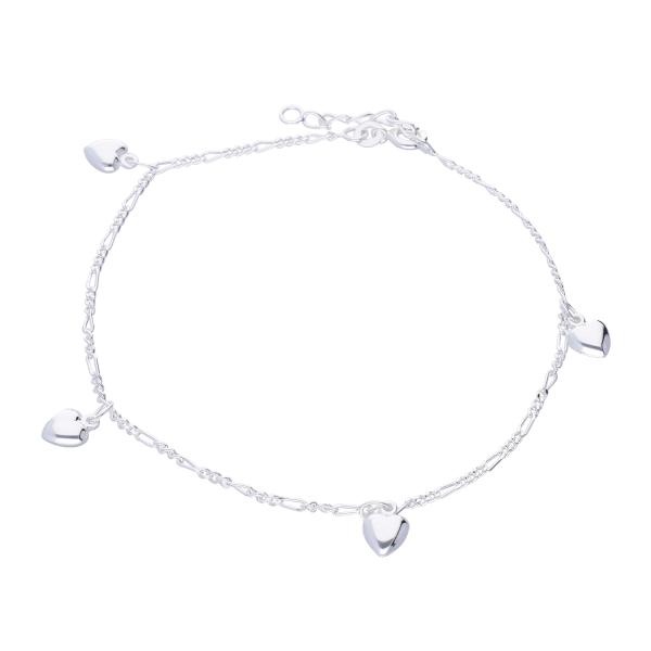 Fußkette „Miri“ mit Herzen – 925 Silber (22 cm)