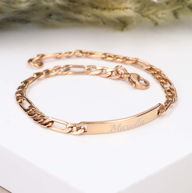 Armband mit Gravur und Figarokette in roségold (21 cm)