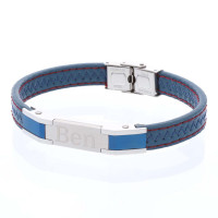 Modernes Lederarmband mit Gravur in blau (22cm)