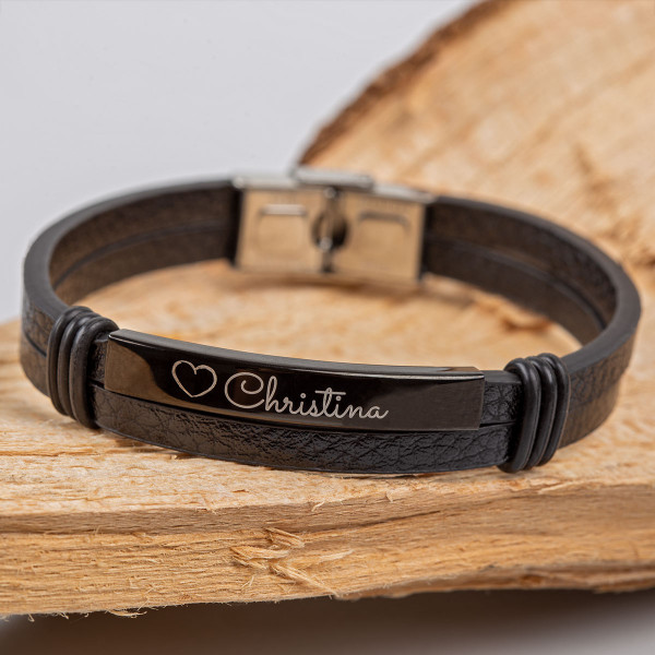 Lederarmband mit Gravurfläche in schwarz (22cm)