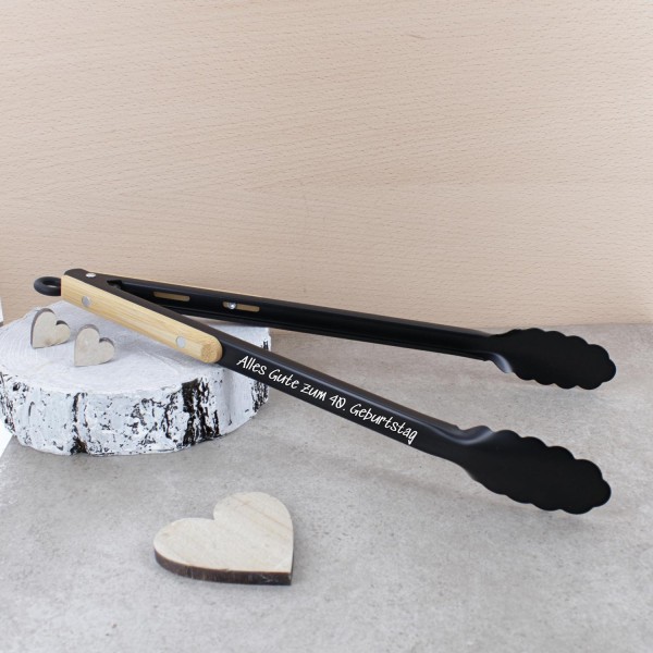 Grillzange \"Hero\" Schwarz mit Bambus-Griff