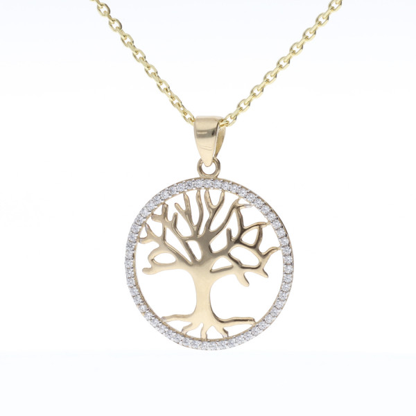 Anhänger „Lebensbaum“ mit Zirkonia – 333er Gold