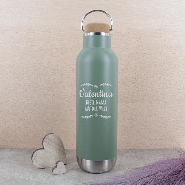 Thermo-Vakuum Trinkflasche Edelstahl mit Korkdeckel 750ml Farbe: Tanne