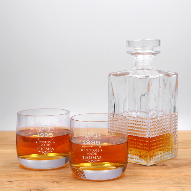 Whiskyglas Set mit Dekanter und Gravur