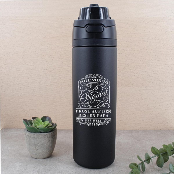 Edelstahl Thermo-Trinkflasche mit 2-in-1 Trinkoption und Tragegriff Schwarz 750ml