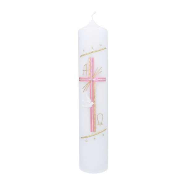Taufkerze mit Kreuz in rosa personalisiert mit Name