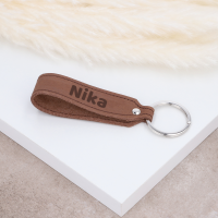 Schlüsselanhänger aus Leder mit Gravur – „Brown“