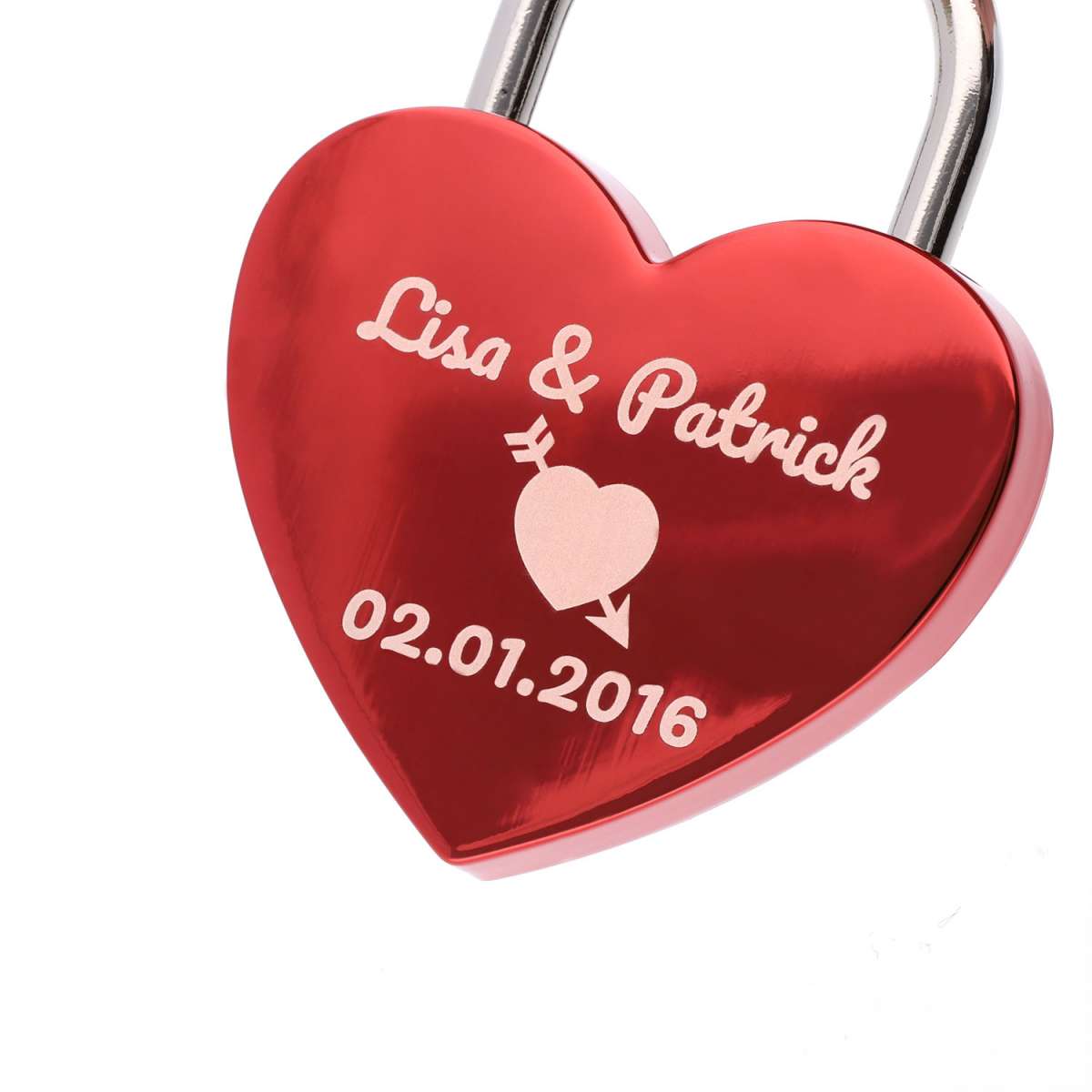 Produktbild von Geschenkfreude Liebesschloss Mit Gravur - Witterungsbeständig - Personalisierte Valentinstags Geschenke Für Sie Und Ihn - Geschenk Für Paare - Liebesgeschenke - Schloss Mit Gravur Rot