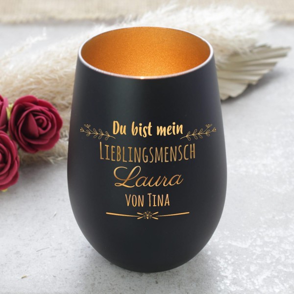 Windlicht mit Gravur - Farbe: Schwarz-Gold