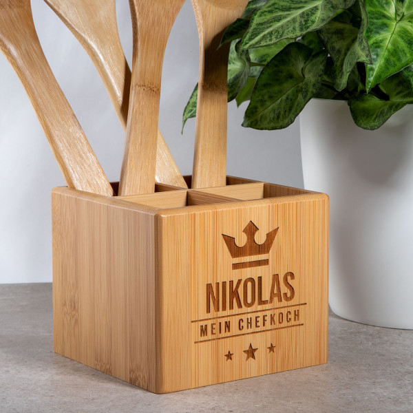 Kochlöffel-Set mit Gravur und Aufbewahrungsbox aus Bambus | ♥ Haus der