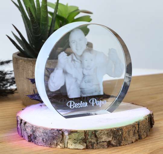 3D Glaskristall Mit Foto-Gravur – Quader 56 Mm, Personalisiert Mit 1 Person Oder Tier, Perfekt Als Taufgeschenk