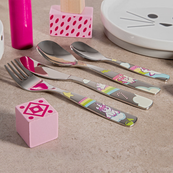 PROFINO® Kinderbesteck 4-teilig mit Gravur "Einhorn"