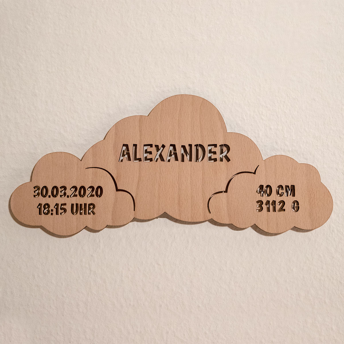 Personalisiertes Nachtlicht "Wolken" aus Holz - Für Babys und Kinder