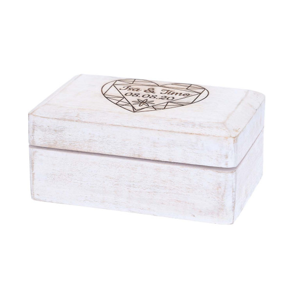 Große weiße Holzbox mit Gravur