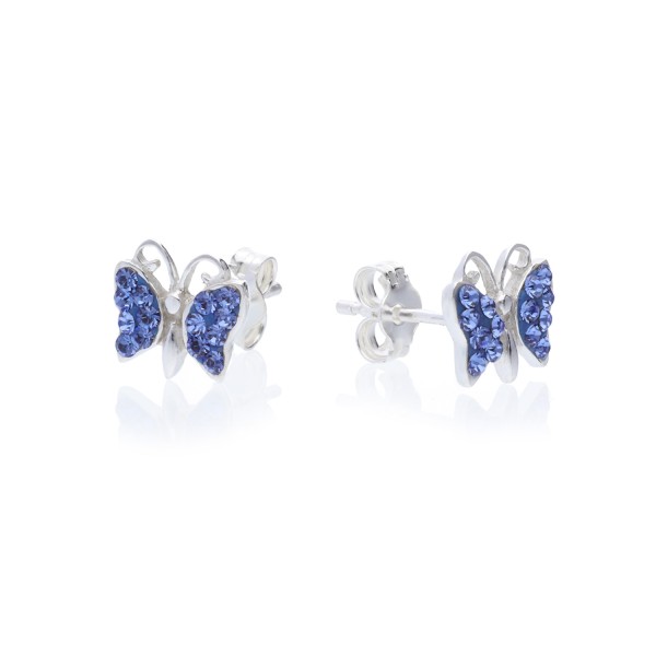 Kinderohrstecker „Schmetterling“ mit Zirkonia in blau – 925 Silber