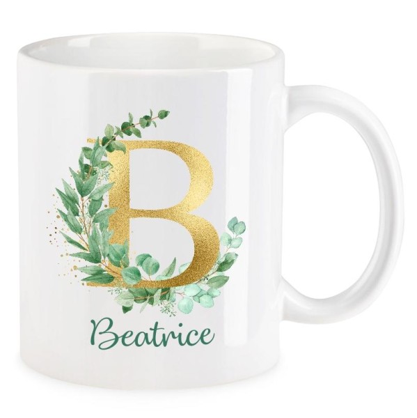 Tasse mit Namen - Tasse bedrucken lassen individuell mit Monogramm Eukalyptus
