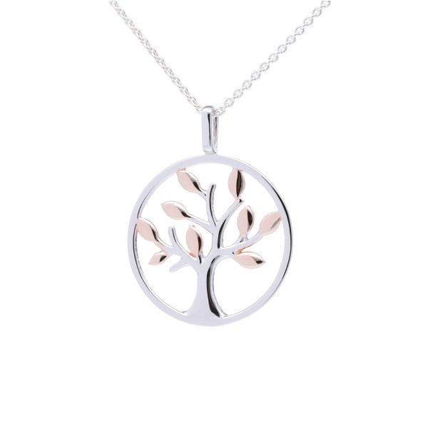Anhänger „Lebensbaum“ mit roségoldenen Blättern – 925 Silber