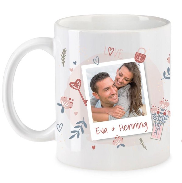 Tasse mit Namen und eigenem Bild - Tasse bedrucken lassen individuell mit Fotoupload \"Polaroid\"
