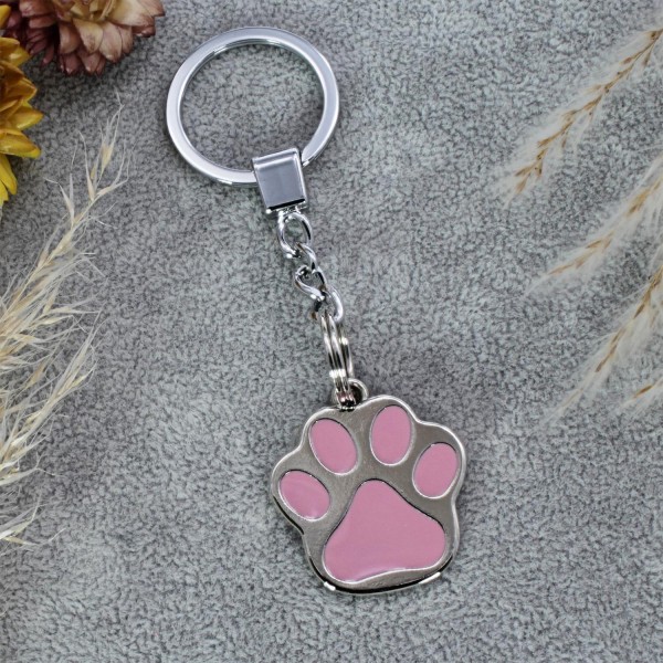Schlüsselanhänger Hundemarke Pfote - Farbe: Pink / Rosa