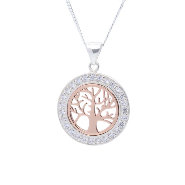 Halskette „Lebensbaum“ in roségold mit Zirkonia – 925 Silber vergoldet