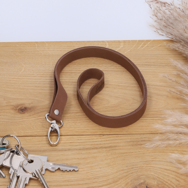 Schlüsselband aus Leder mit Gravur – „Brown“