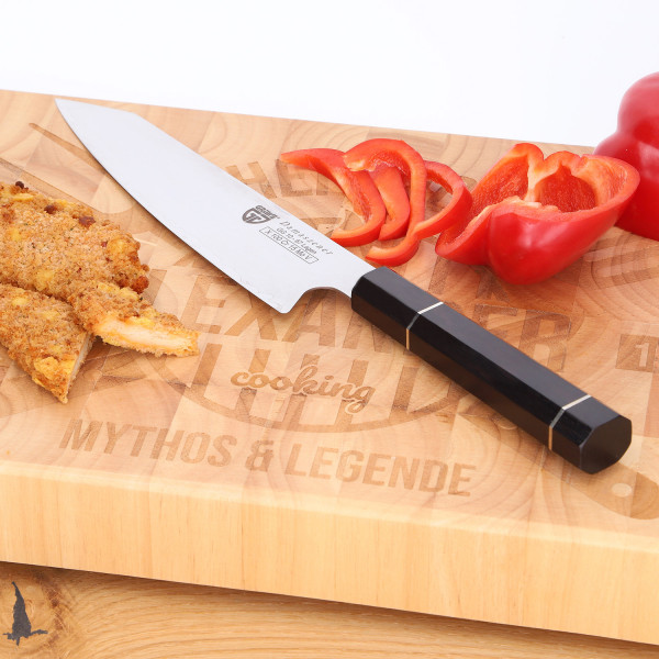 Damaszener Küchenmesser mit Hartholz Griff – 21 cm Klinge