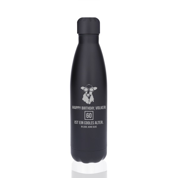 Trinkflasche schwarz "Black" 500 ml Edelstahl mit Gravur personalisiert