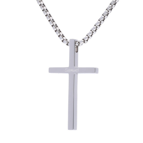 Halskette „Croix“ mit Gravur in silber