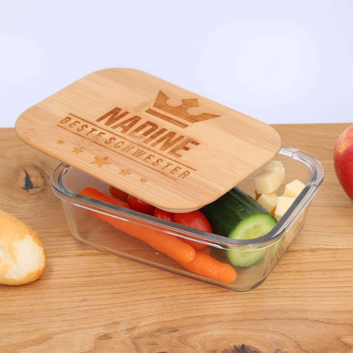 Lunchbox Glas mit Bambusdeckel (inkl. Gravur)