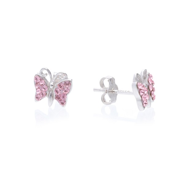 Kinderohrstecker „Schmetterling“ mit Zirkonia in rosa – 925 Silber