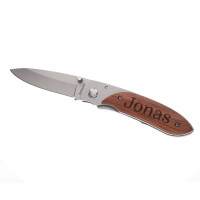 Jagdmesser mit Gravur auf Rosenholz-Griff