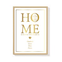 Personalisiertes Poster GOLD GLÄNZEND "HOME" mit Wunschtext - Kunstdruck DIN A3 / DIN A4