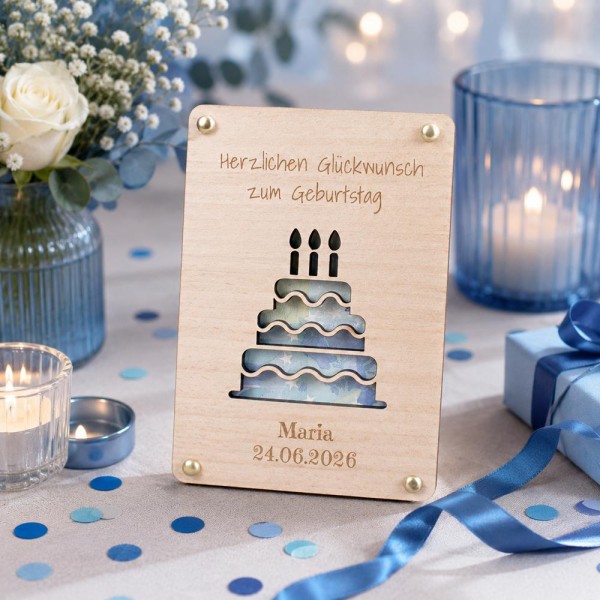 Geldgeschenk Geburtstagstorte aus Holz mit Namen  Originelle Verpackung für Geldgeschenke zum Geburtstag