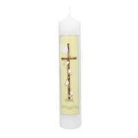 Taufkerze mit Kreuz in gold und gelb personalisiert mit Name
