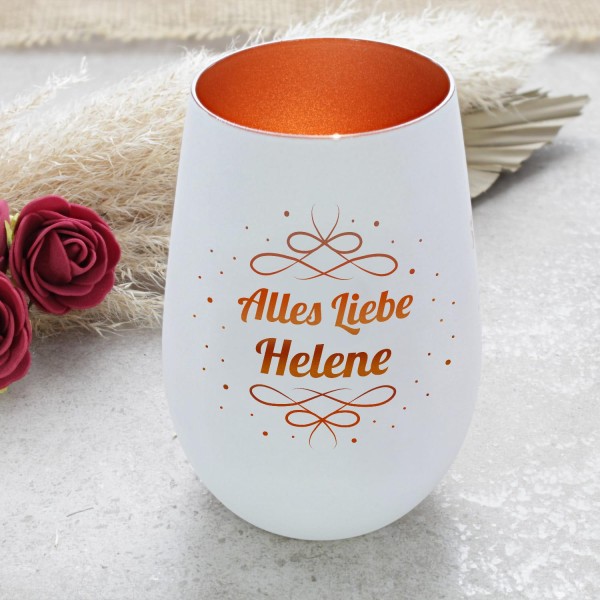 Windlicht mit Gravur - Farbe: Weiß-Bronze